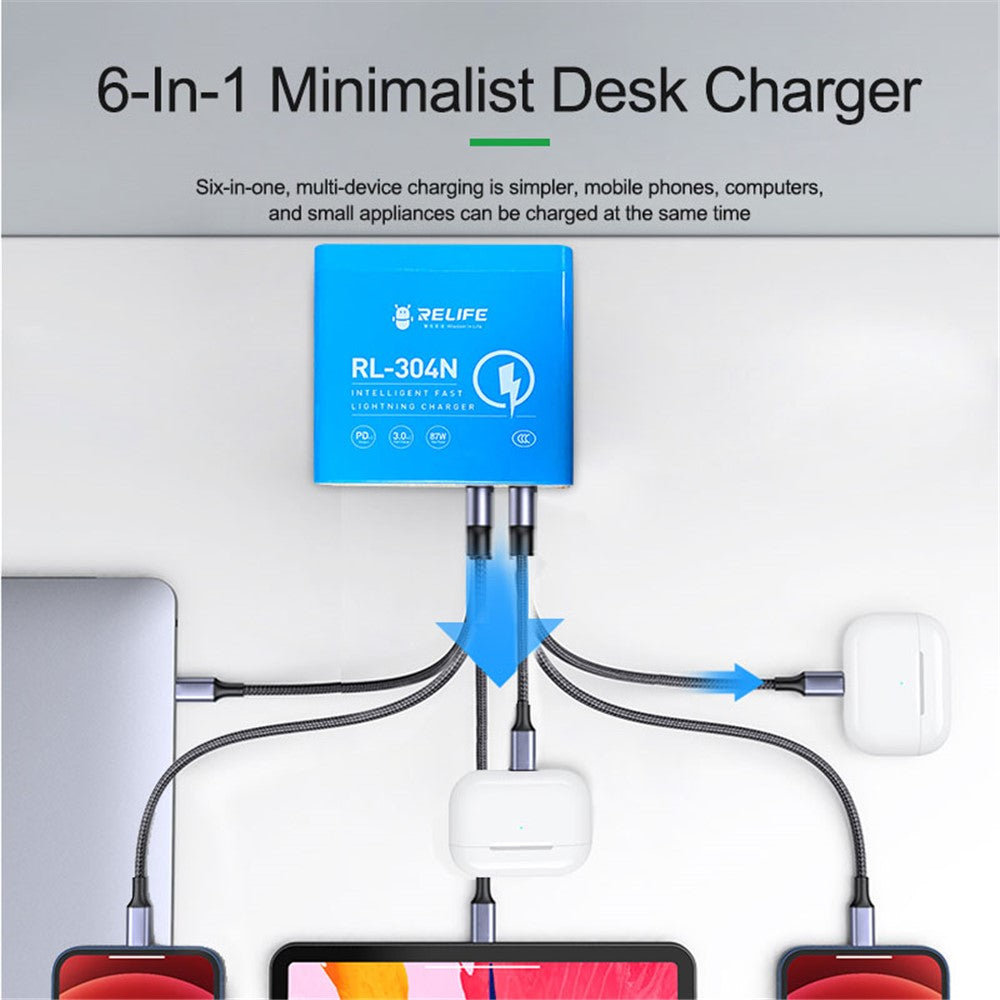 RELIFE RL-304N Smart Multiports USB Charger Station with LCD Display 6 Ports Fast Charging Station Hub