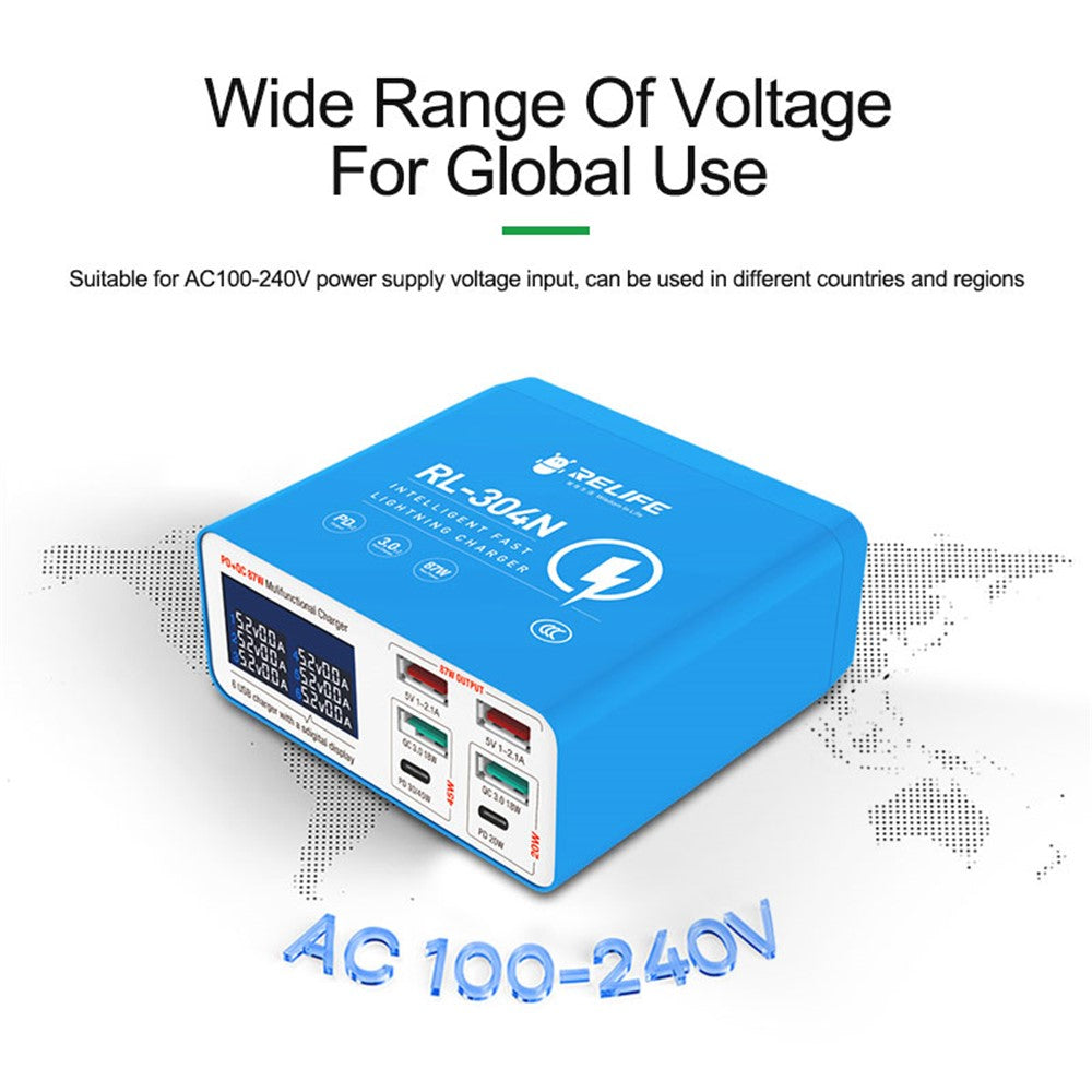 RELIFE RL-304N Smart Multiports USB Charger Station with LCD Display 6 Ports Fast Charging Station Hub