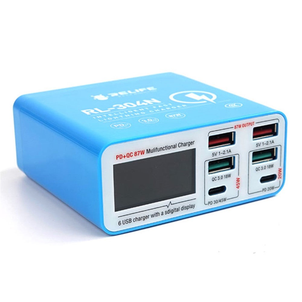 RELIFE RL-304N Smart Multiports USB Charger Station with LCD Display 6 Ports Fast Charging Station Hub