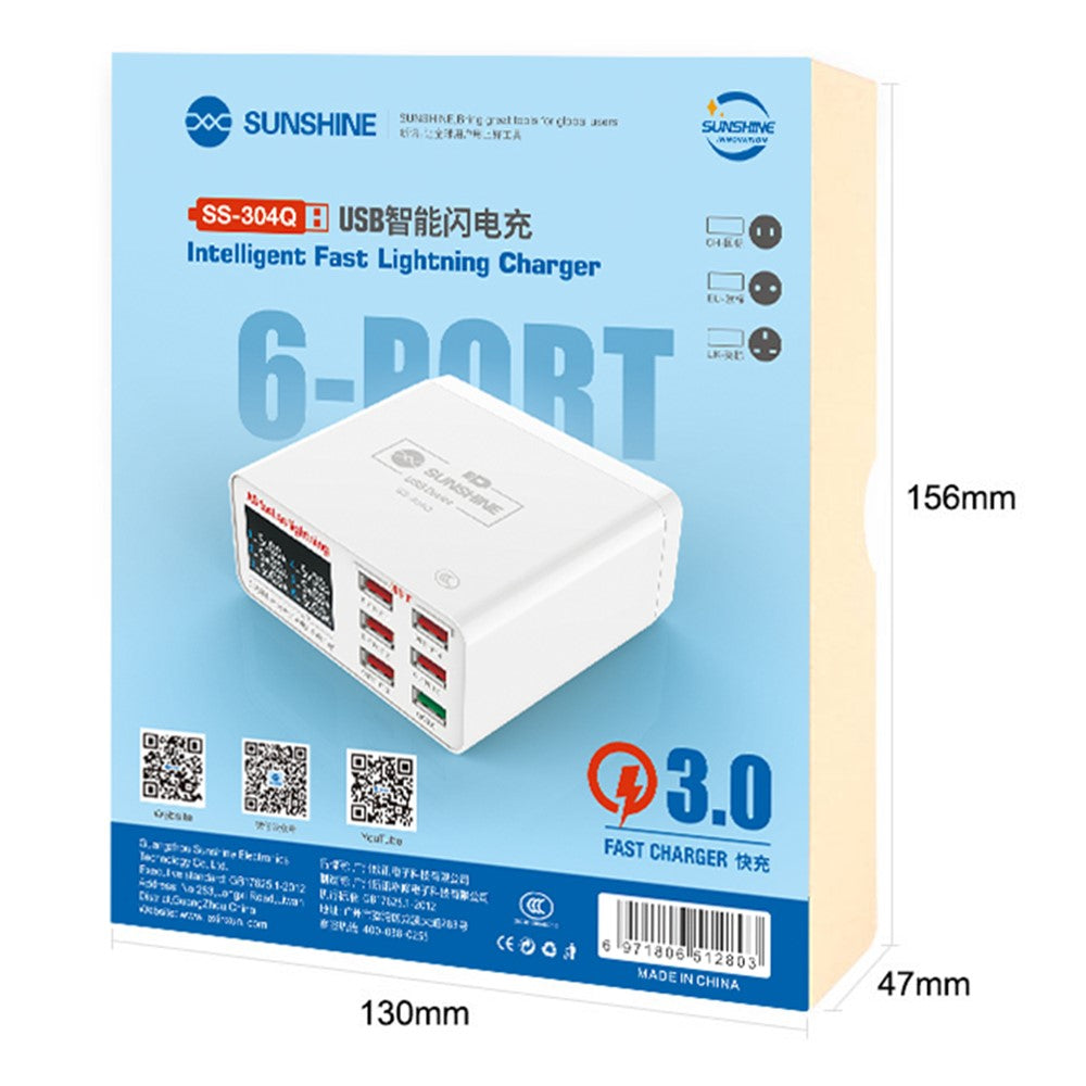 SUNSHINE SSS-304Q 6-Port LCD USB Charger Fast Charging Support Intelligence QC 3.0
