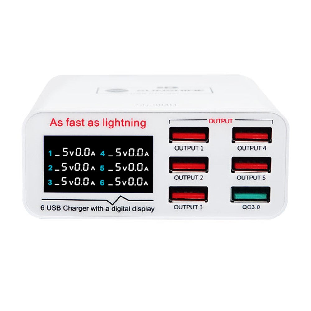 SUNSHINE SSS-304Q 6-ports LCD USB-oplader hurtigopladningssupport, intelligent QC 3.0