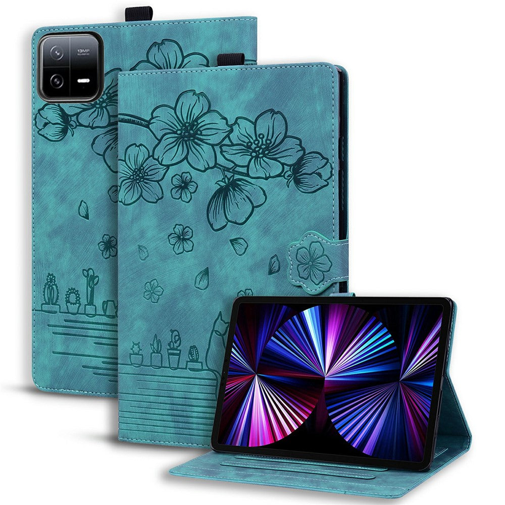 For Xiaomi Pad 7 Case Flip Stand Leather Phone Cover Cherry Blossom Cat Imprinted