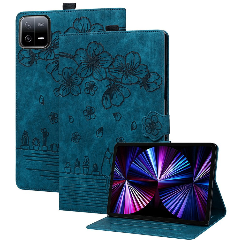 For Xiaomi Pad 7 Case Flip Stand Leather Phone Cover Cherry Blossom Cat Imprinted