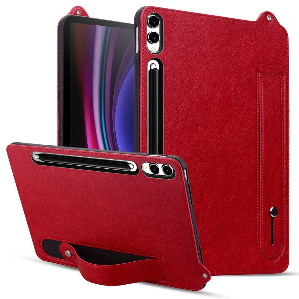 Tablet-etui til Samsung Galaxy Tab S10+ / S9+ / S8+ / S7+ med håndrem og støttefod i læder