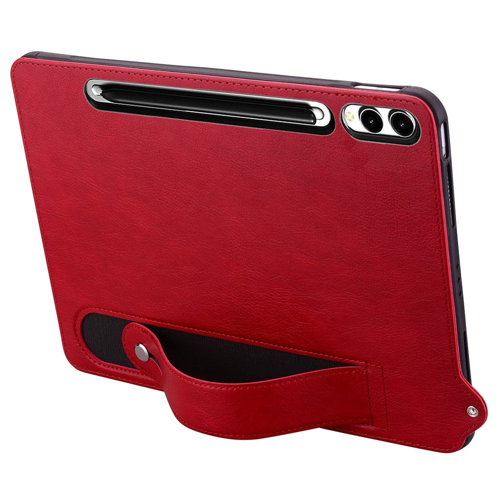 Tablet-etui til Samsung Galaxy Tab S10+ / S9+ / S8+ / S7+ med håndrem og støttefod i læder