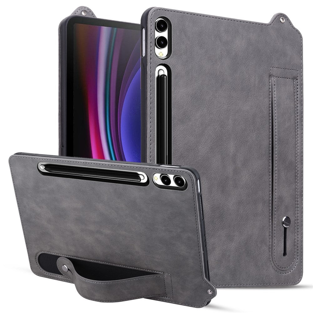 Tablet-etui til Samsung Galaxy Tab S10+ / S9+ / S8+ / S7+ med håndrem og støttefod i læder
