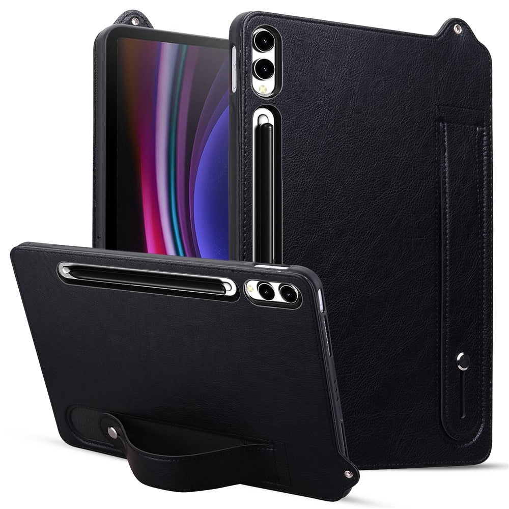Tablet-etui til Samsung Galaxy Tab S10+ / S9+ / S8+ / S7+ med håndrem og støttefod i læder