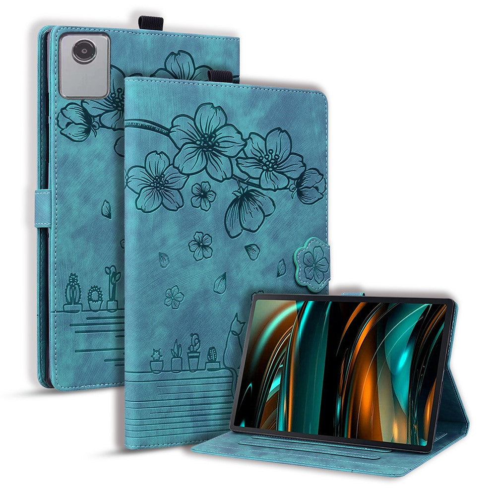 For Lenovo Xiaoxin Pad 11 2025 / Tab K11 Gen 2 TB336 / Idea Tab / Tab M11 Case Card Slots Leather Tablet Stand Folio Cover Flower Cat
