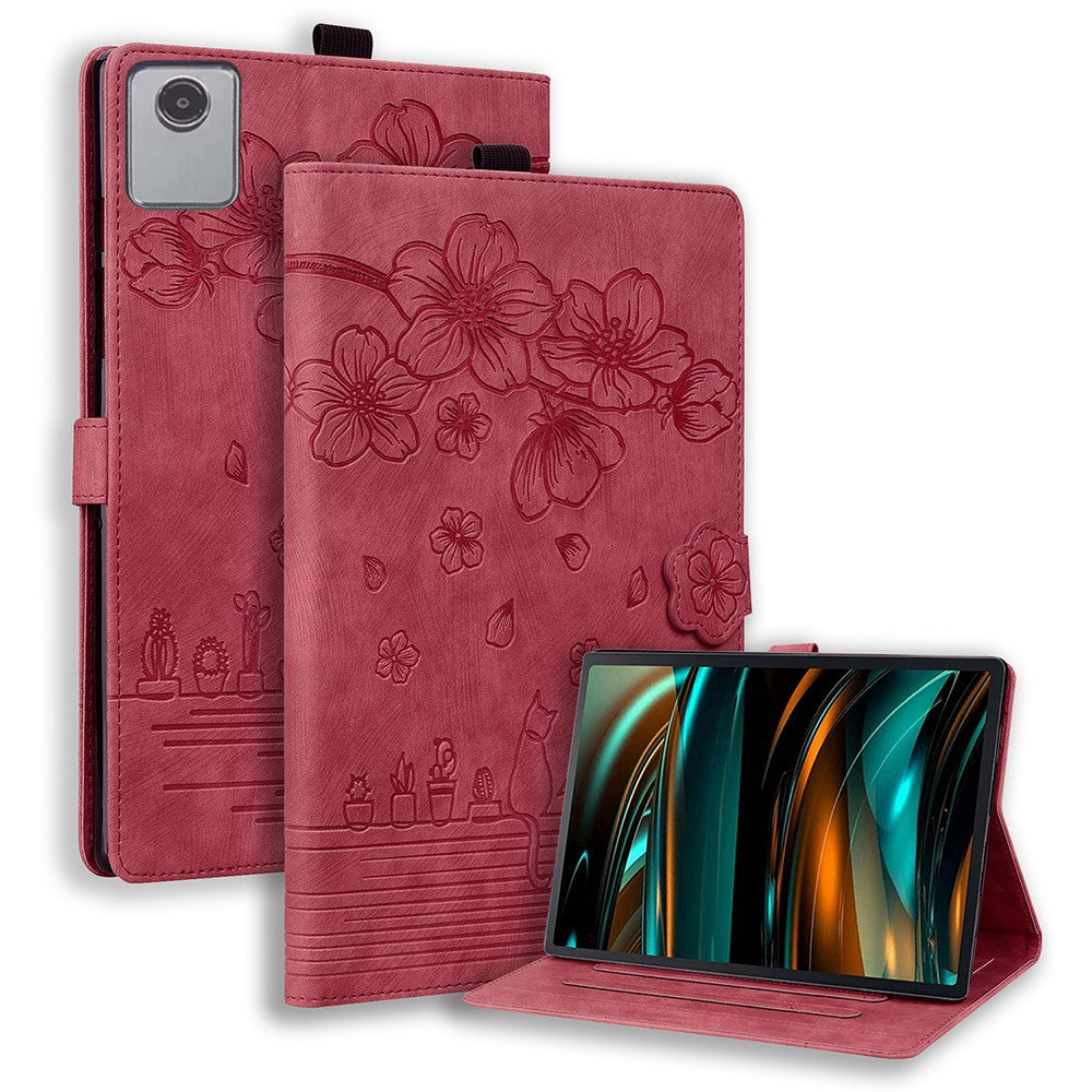 For Lenovo Xiaoxin Pad 11 2025 / Tab K11 Gen 2 TB336 / Idea Tab / Tab M11 Case Card Slots Leather Tablet Stand Folio Cover Flower Cat