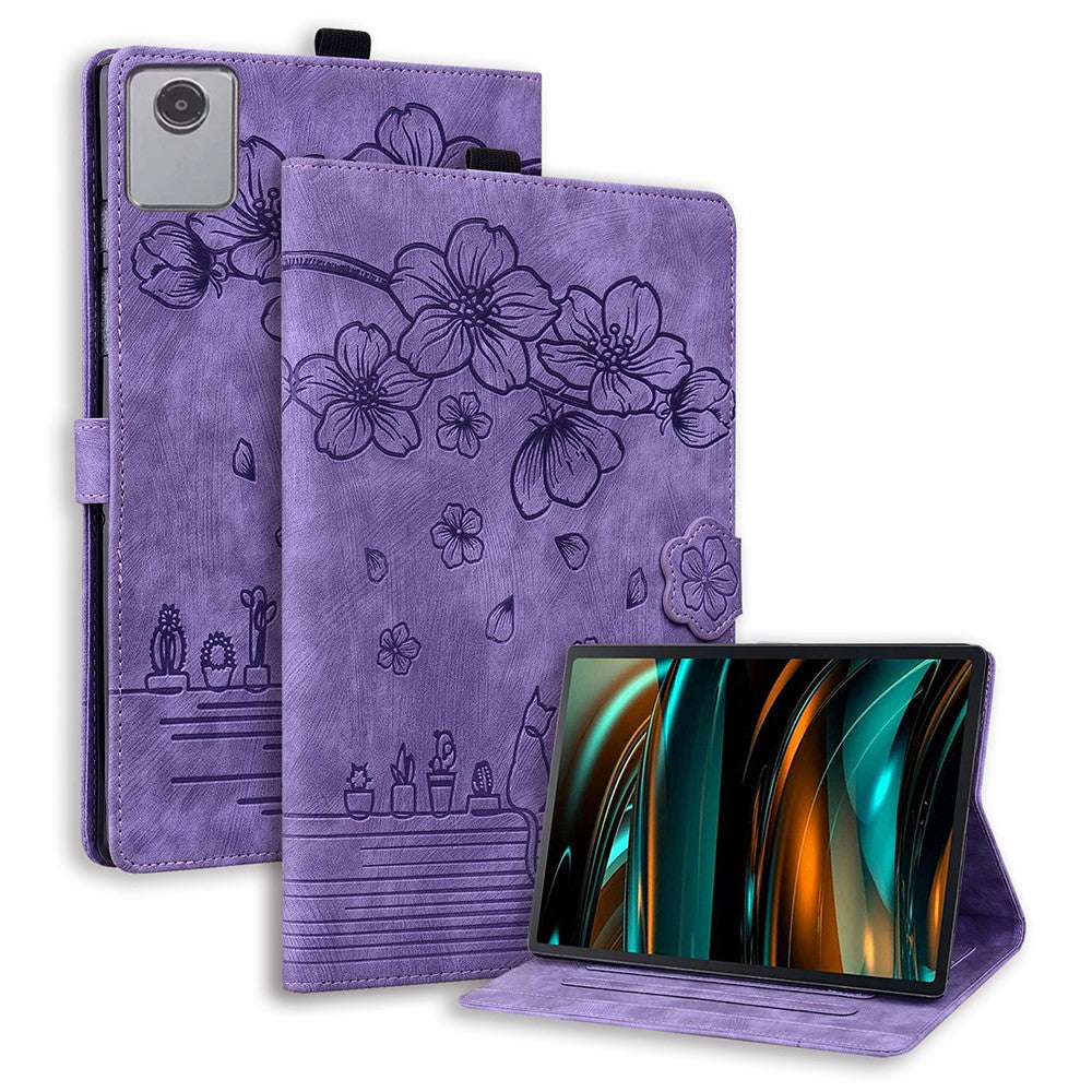For Lenovo Xiaoxin Pad 11 2025 / Tab K11 Gen 2 TB336 / Idea Tab / Tab M11 Case Card Slots Leather Tablet Stand Folio Cover Flower Cat