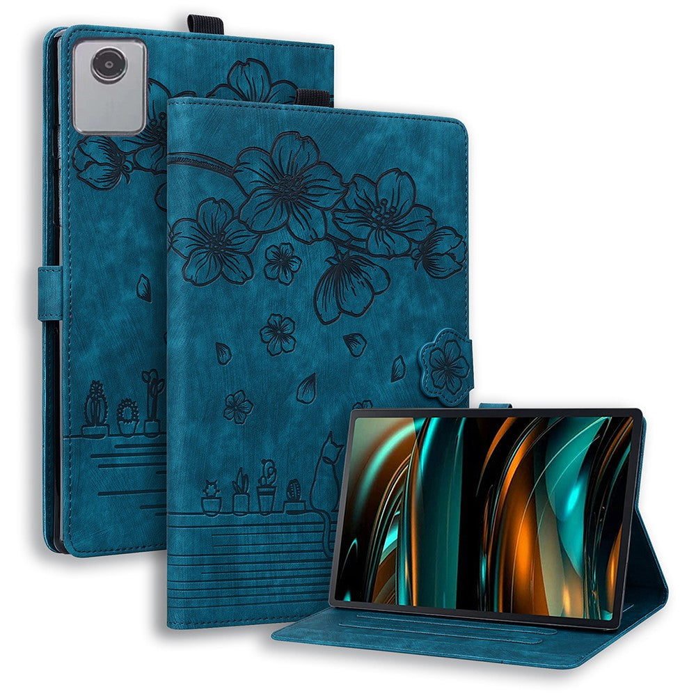 For Lenovo Xiaoxin Pad 11 2025 / Tab K11 Gen 2 TB336 / Idea Tab / Tab M11 Case Card Slots Leather Tablet Stand Folio Cover Flower Cat