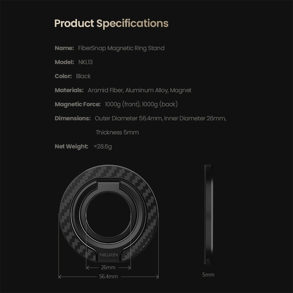 NILLKIN Magnetic Ring Kickstand Slim Aramid Fiber Aerospace Aluminum Multi Angle Adjustable Holder