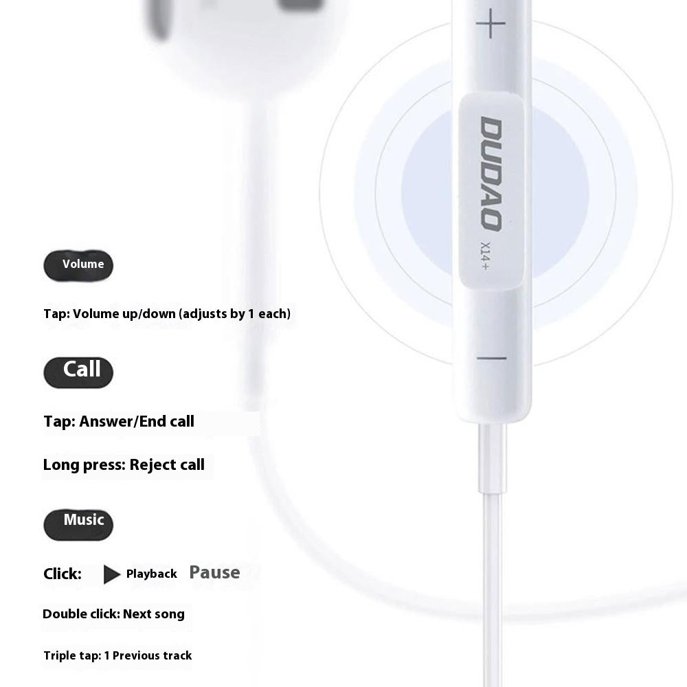 DUDAO X14+ Wired Headphones for iPhone Earbuds HiFi Sound In-Ear Earphones with Microphone & Volume Control
