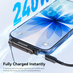 ESSAGER USB-C Female to USB-C Male Adapter 240W Fast Charging Converter 5A 40Gbps 90° L-Shape Stand