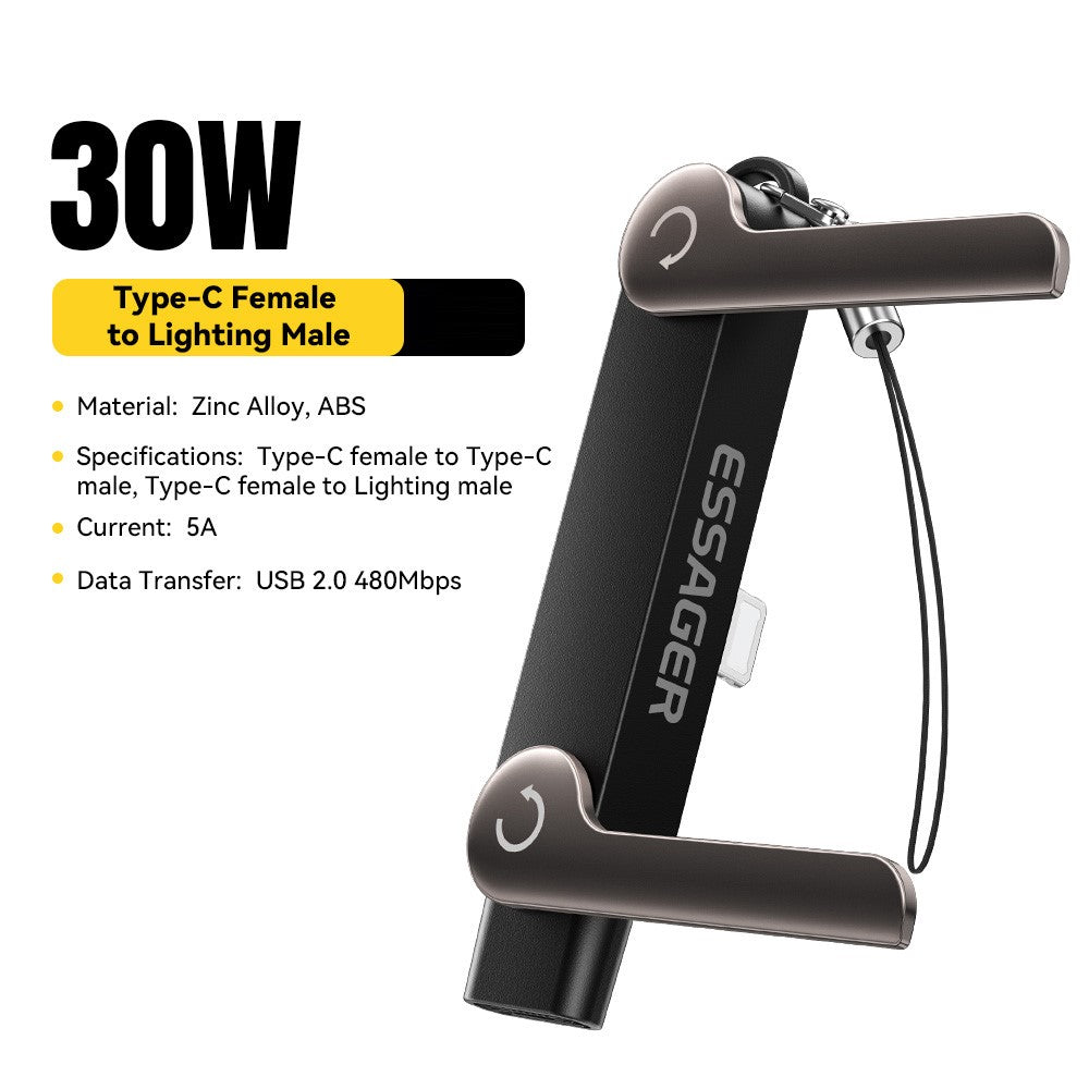 ESSAGER Type-C to iP (5-14) Adapter with Stand 90° L-Shape 240W Fast Charging Converter