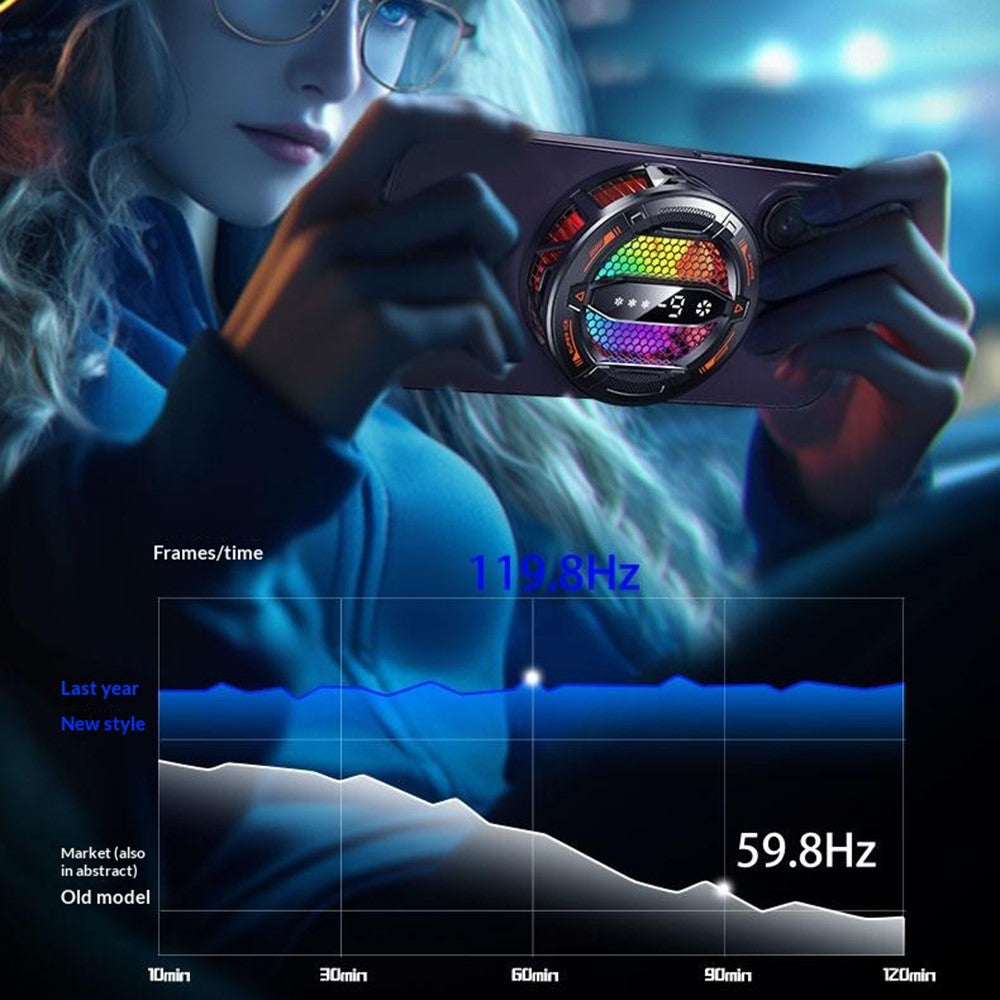 K31 Clip-on magnetisk telefonkøler med AI-temperaturstyring, 3-trins RGB-køleblæser med digitalt display