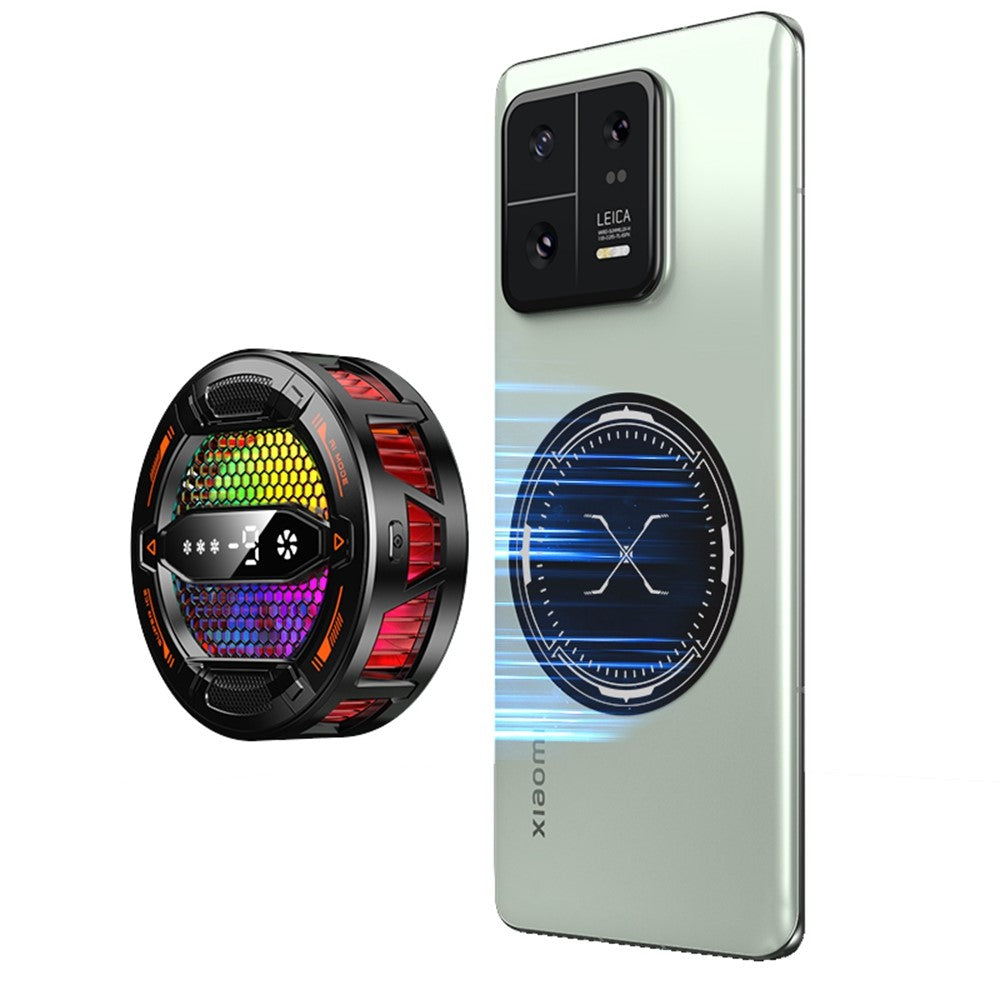 K31 Clip-on magnetisk telefonkøler med AI-temperaturstyring, 3-trins RGB-køleblæser med digitalt display