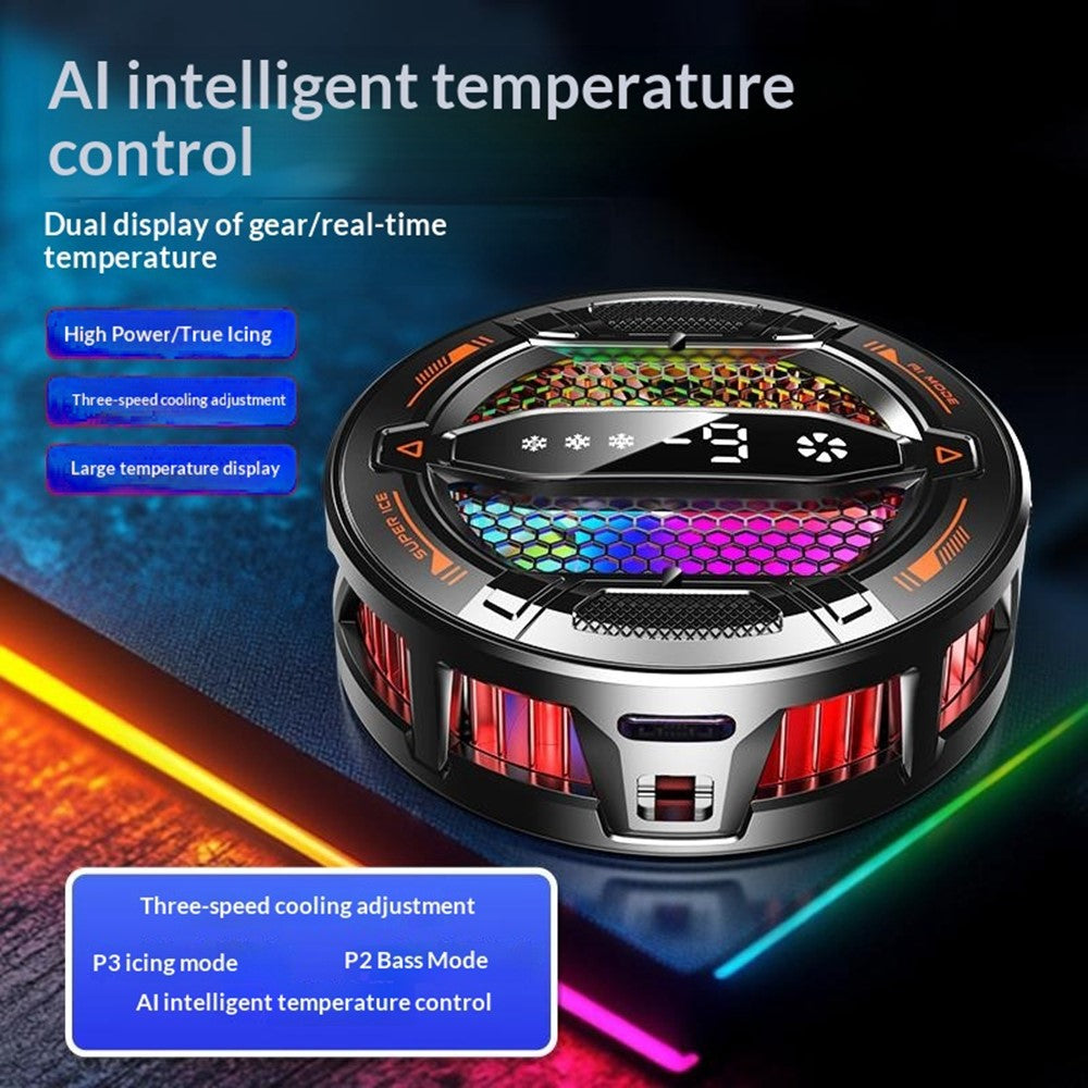 K31 Clip-on magnetisk telefonkøler med AI-temperaturstyring, 3-trins RGB-køleblæser med digitalt display