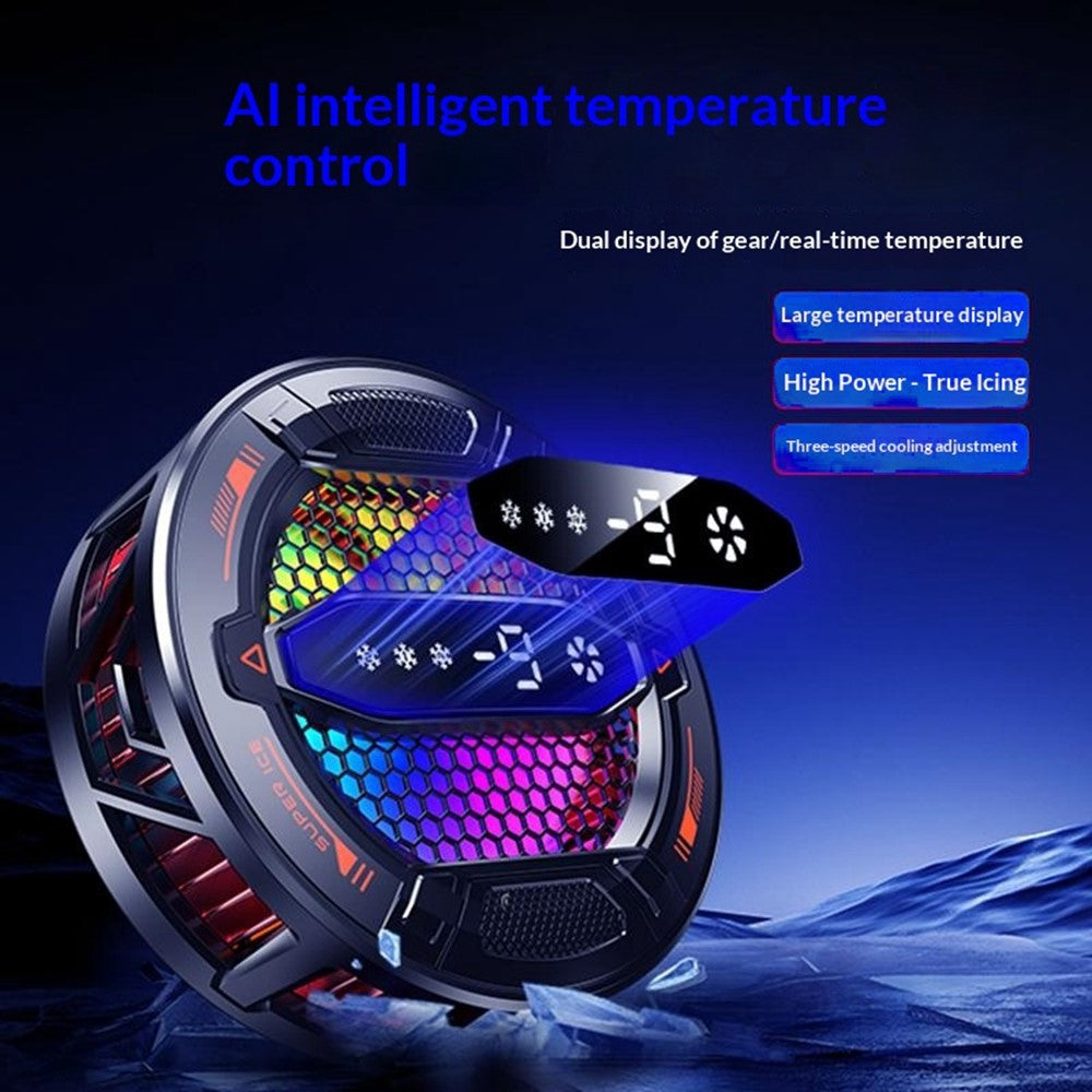K31 Clip-on magnetisk telefonkøler med AI-temperaturstyring, 3-trins RGB-køleblæser med digitalt display
