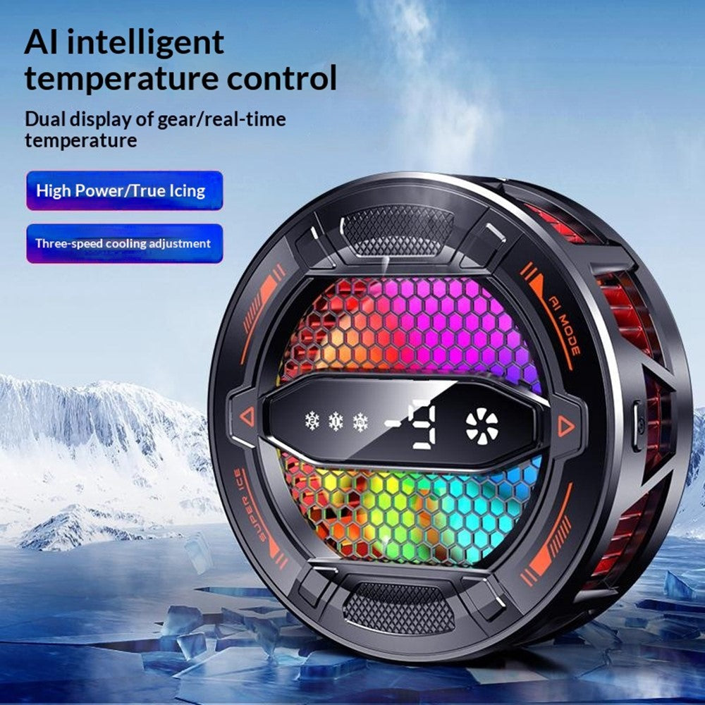 K31 Clip-on magnetisk telefonkøler med AI-temperaturstyring, 3-trins RGB-køleblæser med digitalt display