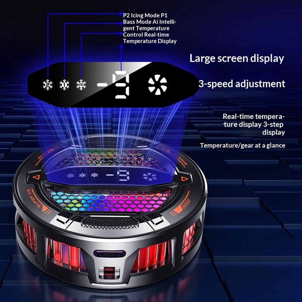 K31 Clip-on magnetisk telefonkøler med AI-temperaturstyring, 3-trins RGB-køleblæser med digitalt display