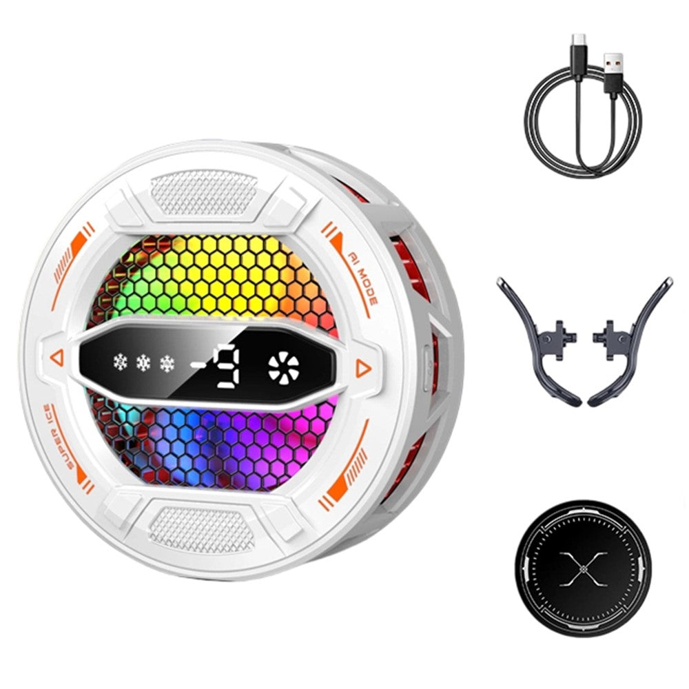 K31 Clip-on magnetisk telefonkøler med AI-temperaturstyring, 3-trins RGB-køleblæser med digitalt display