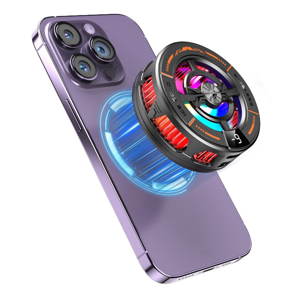 K28 2-in-1 Wireless Charger Phone Cooler 15W Magnetic Charging Cooling Fan with Digital Display for Gaming