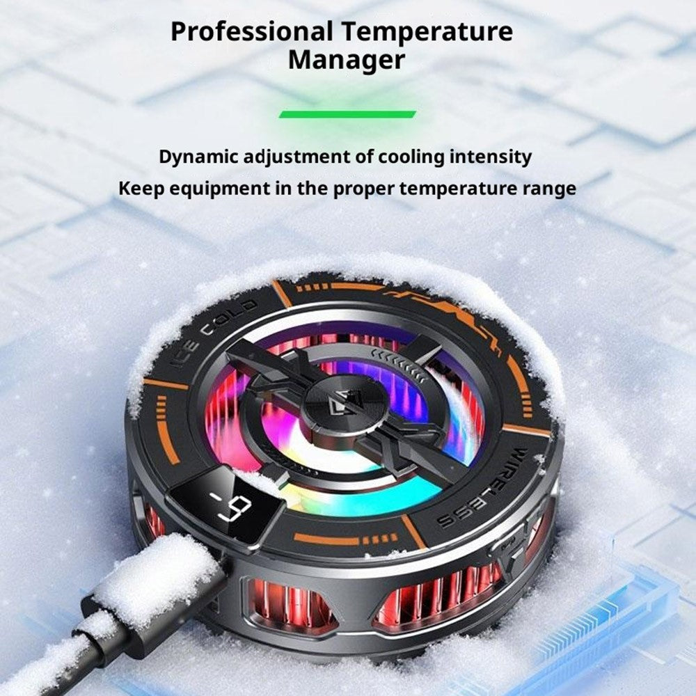 K28 2-in-1 Wireless Charger Phone Cooler 15W Magnetic Charging Cooling Fan with Digital Display for Gaming
