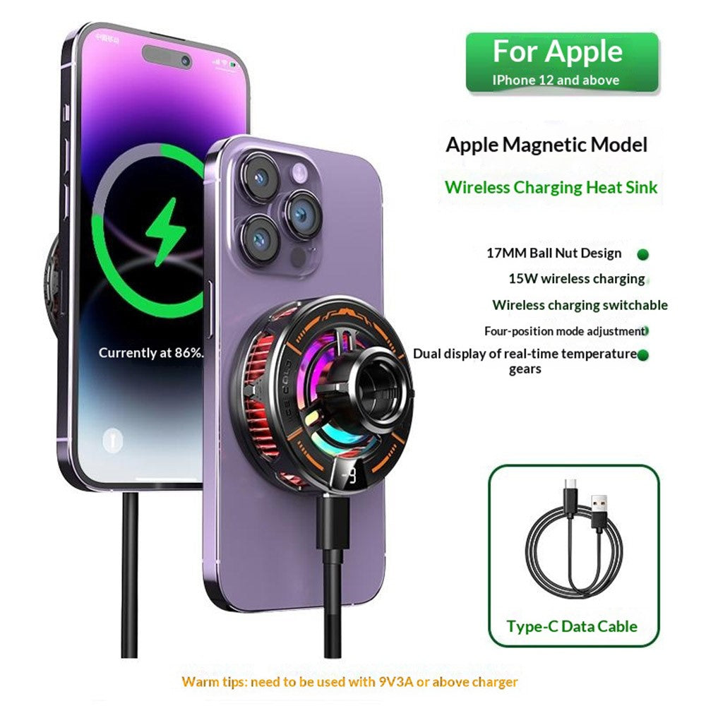 K29 Wireless Charger Cooling Heat Sink 15W Fast Charging 2-in-1 Magnetic Phone Cooler for Gaming