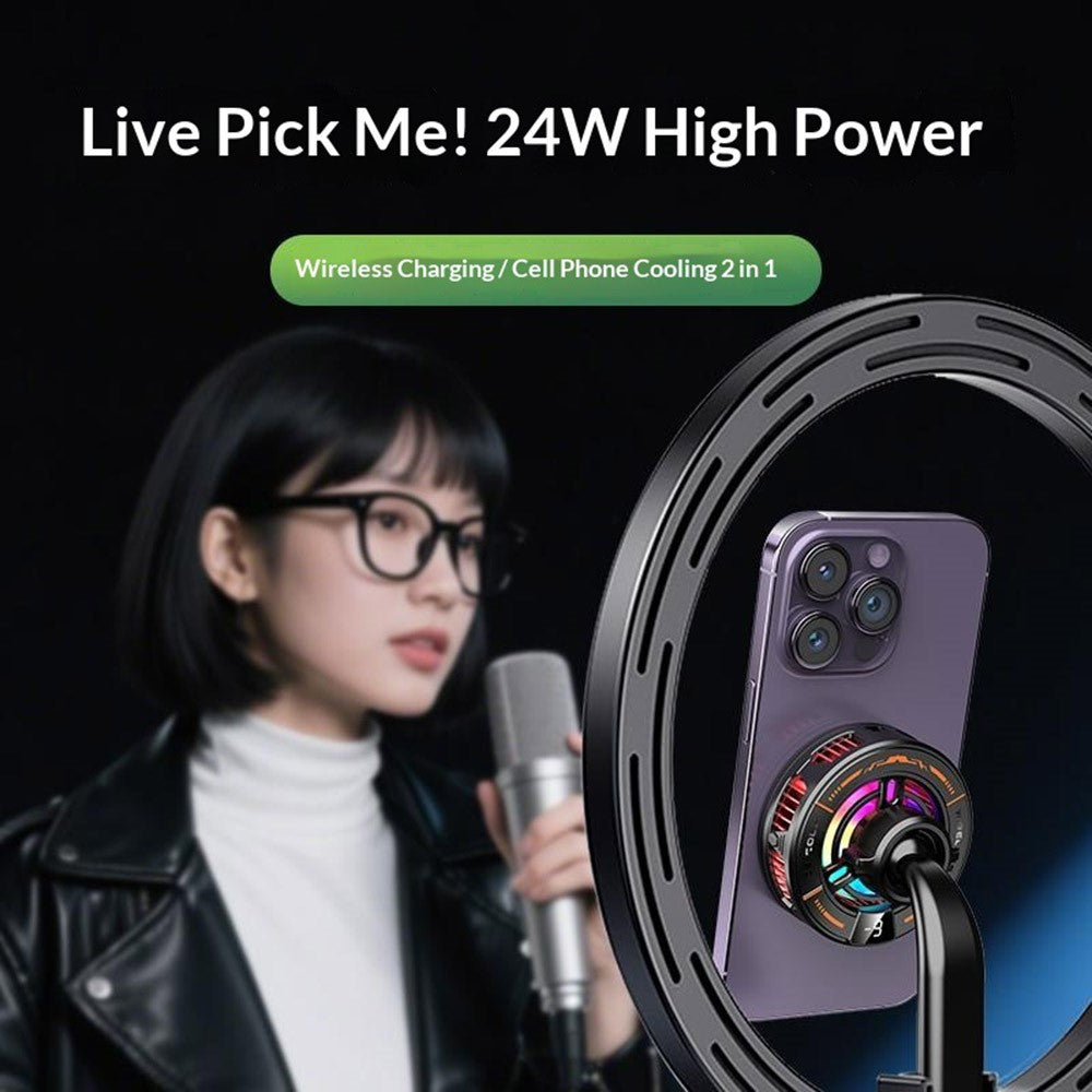 K29 Wireless Charger Cooling Heat Sink 15W Fast Charging 2-in-1 Magnetic Phone Cooler for Gaming