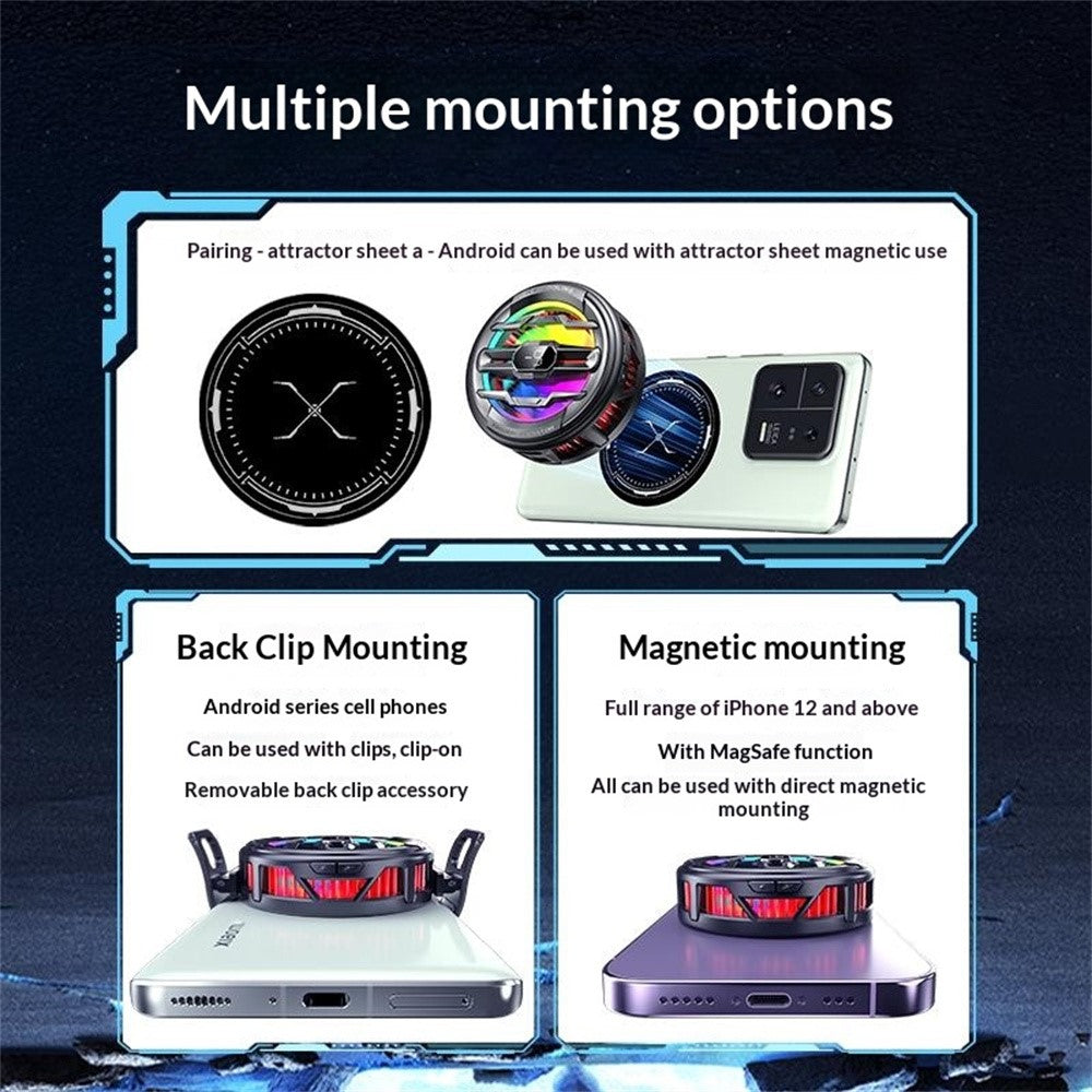 K22 Magnetisk Telefonkøler med Klips Digitalt Display AI Temperaturkontrol 3-Hastigheds Køleventilator til Gaming