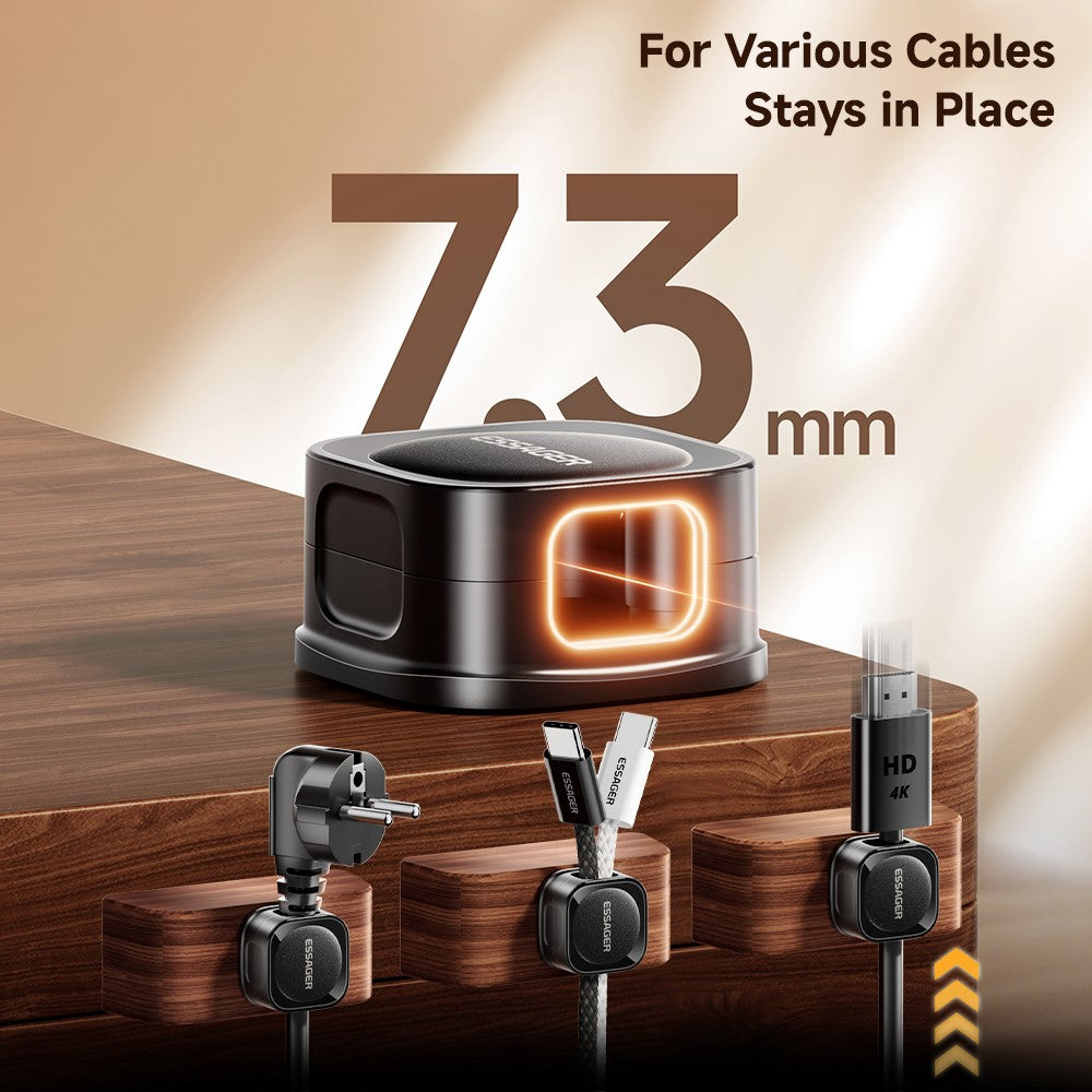 ESSAGER ES-ZL01 Magnetic Cable Organizer Desk Cord Holder with Strong Adhesive Backing 4 Rollers Wire Management Clip Keeper