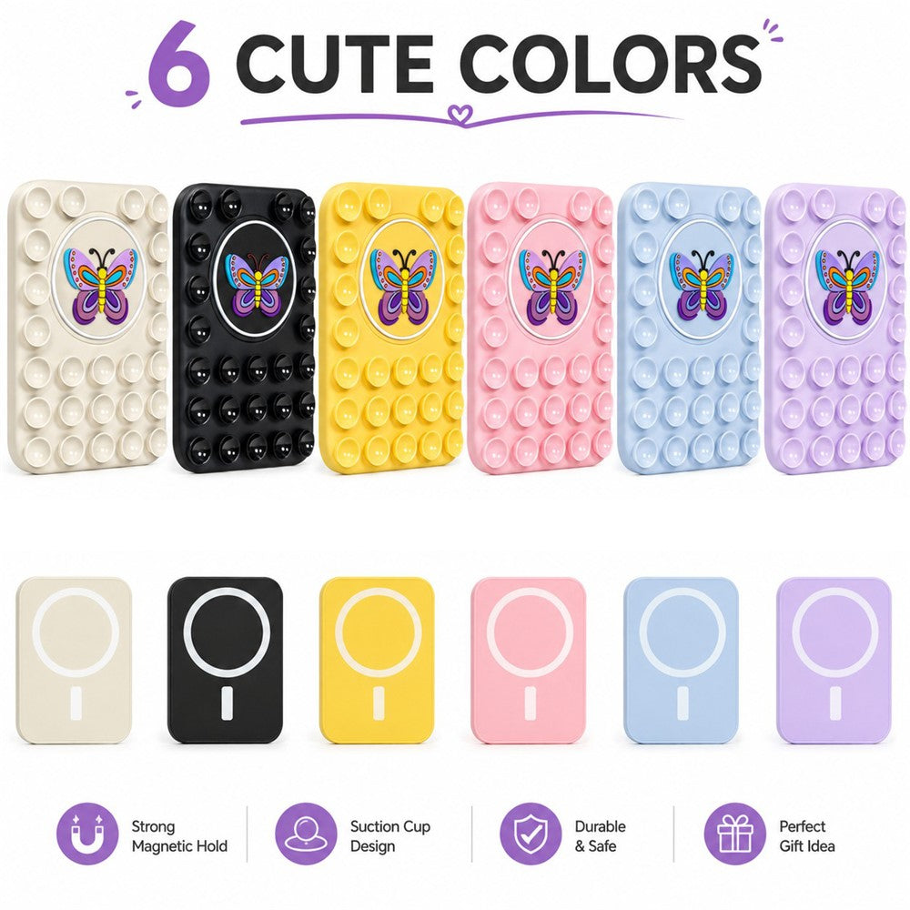 Butterfly Pattern Magnetic Suction Cup Phone Mount Compatible with MagSafe Case Silicone Sticky Grip Holder