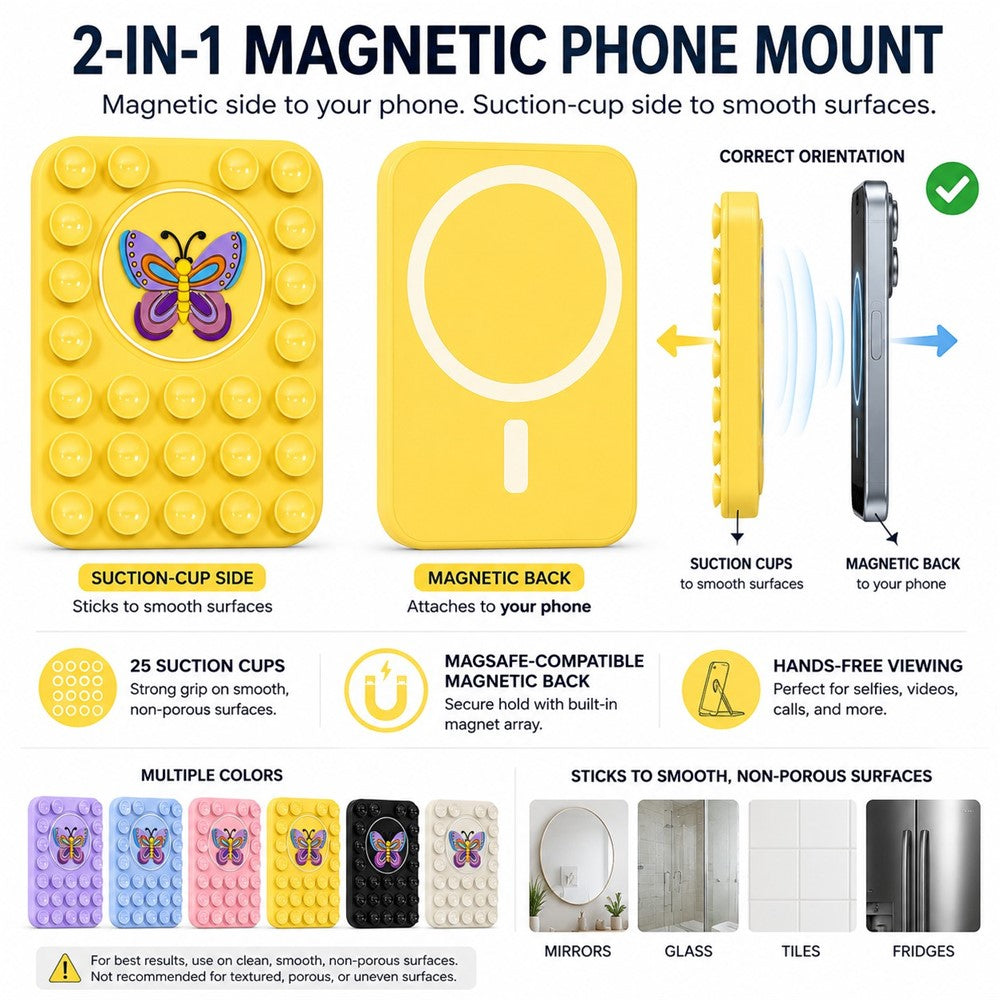 Butterfly Pattern Magnetic Suction Cup Phone Mount Compatible with MagSafe Case Silicone Sticky Grip Holder