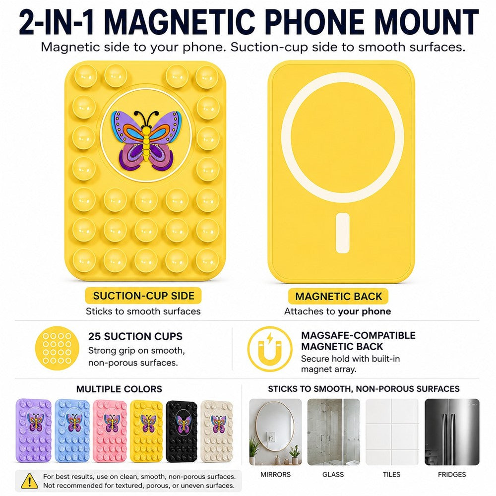 Butterfly Pattern Magnetic Suction Cup Phone Mount Compatible with MagSafe Case Silicone Sticky Grip Holder