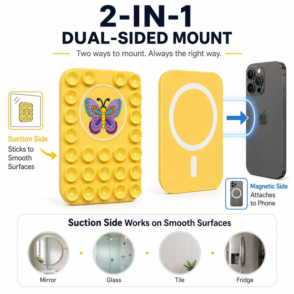 Butterfly Pattern Magnetic Suction Cup Phone Mount Compatible with MagSafe Case Silicone Sticky Grip Holder