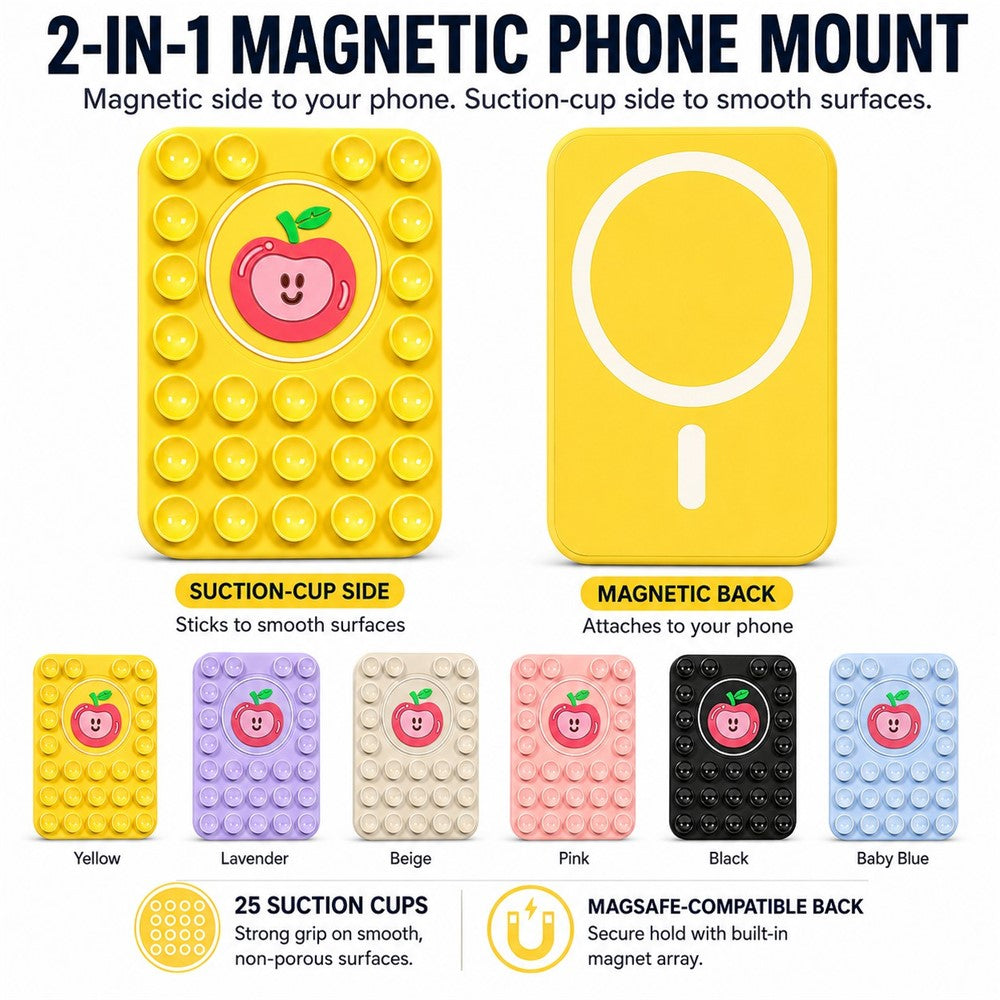 Apple Pattern Magnetic Suction Cup Phone Mount Compatible with MagSafe Case Silicone Sticky Grip Holder