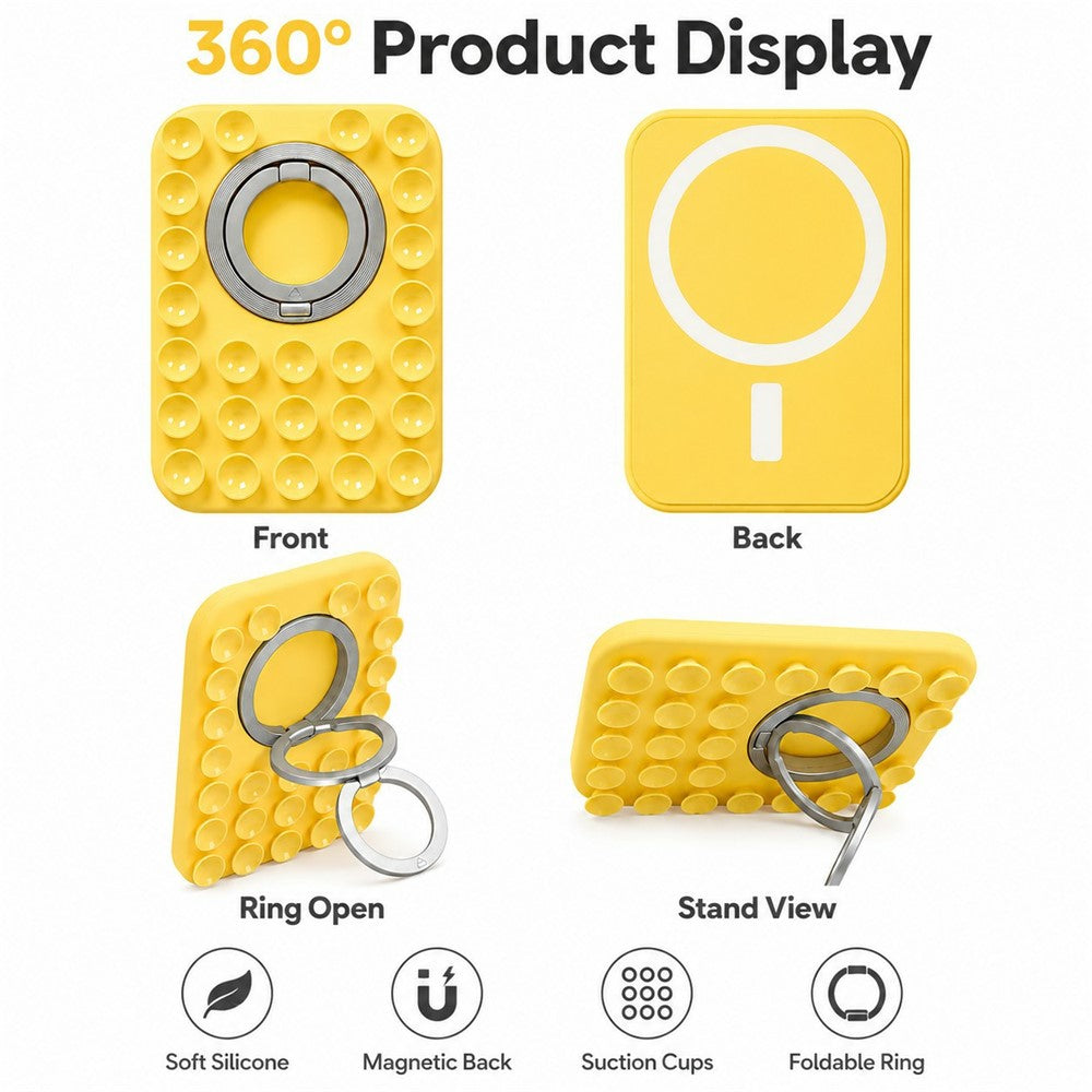 2 in 1 Magnetic Suction Phone Stand Suction Cups Silicone Foldable Ring Phone Grip Holder Compatible with MagSafe