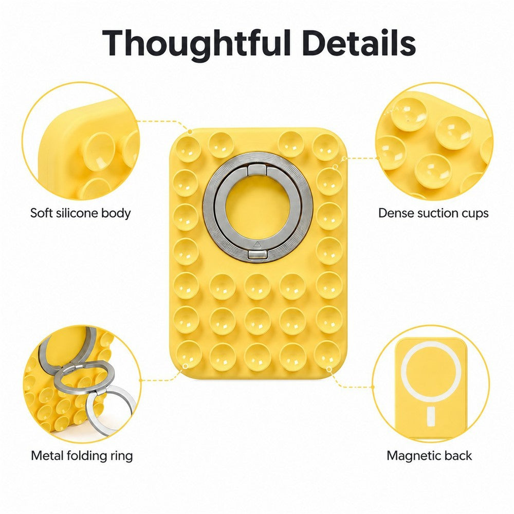 2 in 1 Magnetic Suction Phone Stand Suction Cups Silicone Foldable Ring Phone Grip Holder Compatible with MagSafe