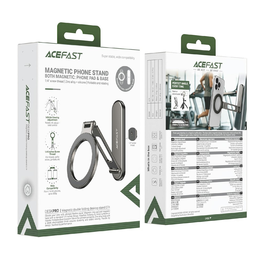 ACEFAST D74 Magnetic Phone Stand Dual Folding Rotating Zinc Alloy + Silicone Desktop Holder