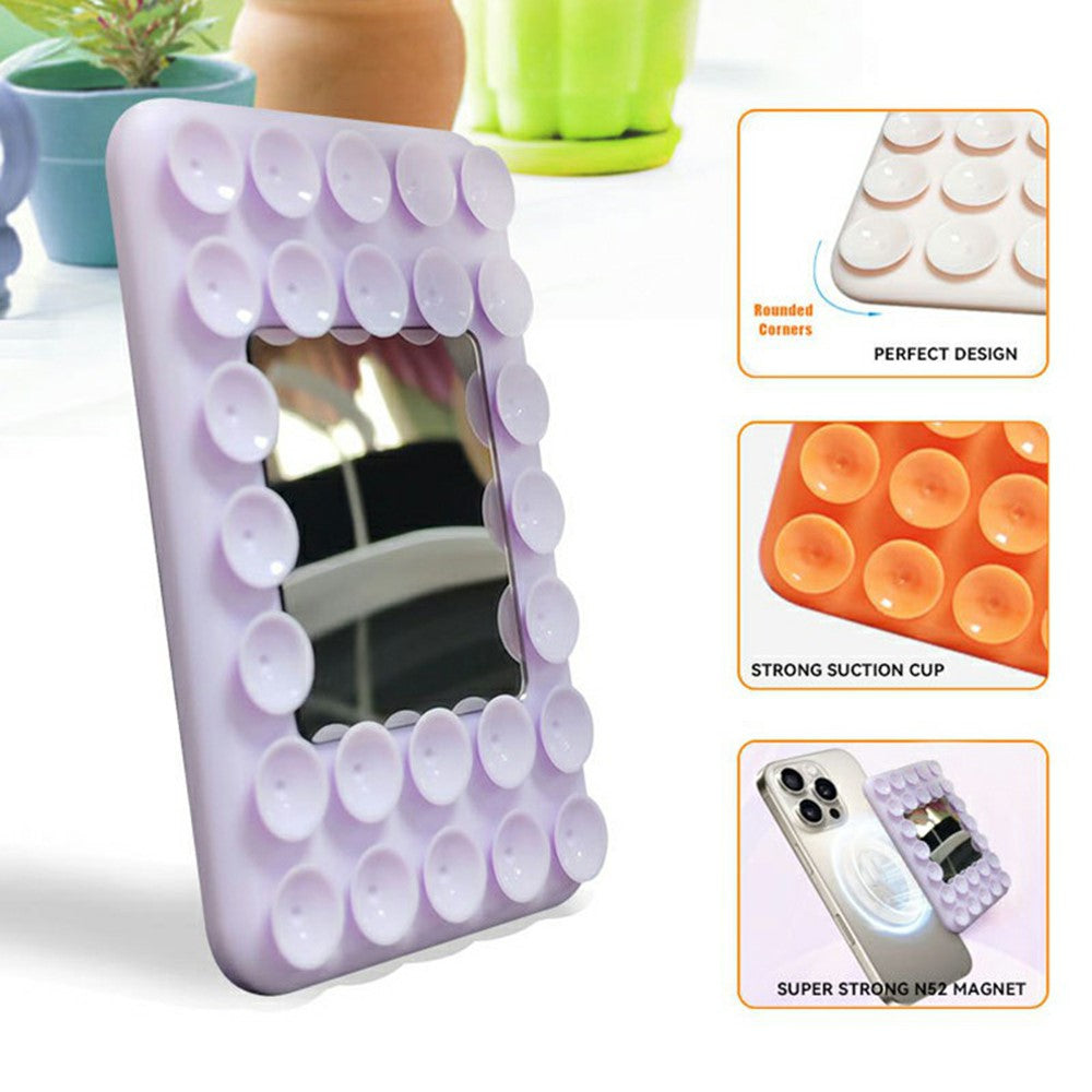 Silicone Suction Cup Magnetic Phone Mount Mirror with Magnetic Ring Sheet