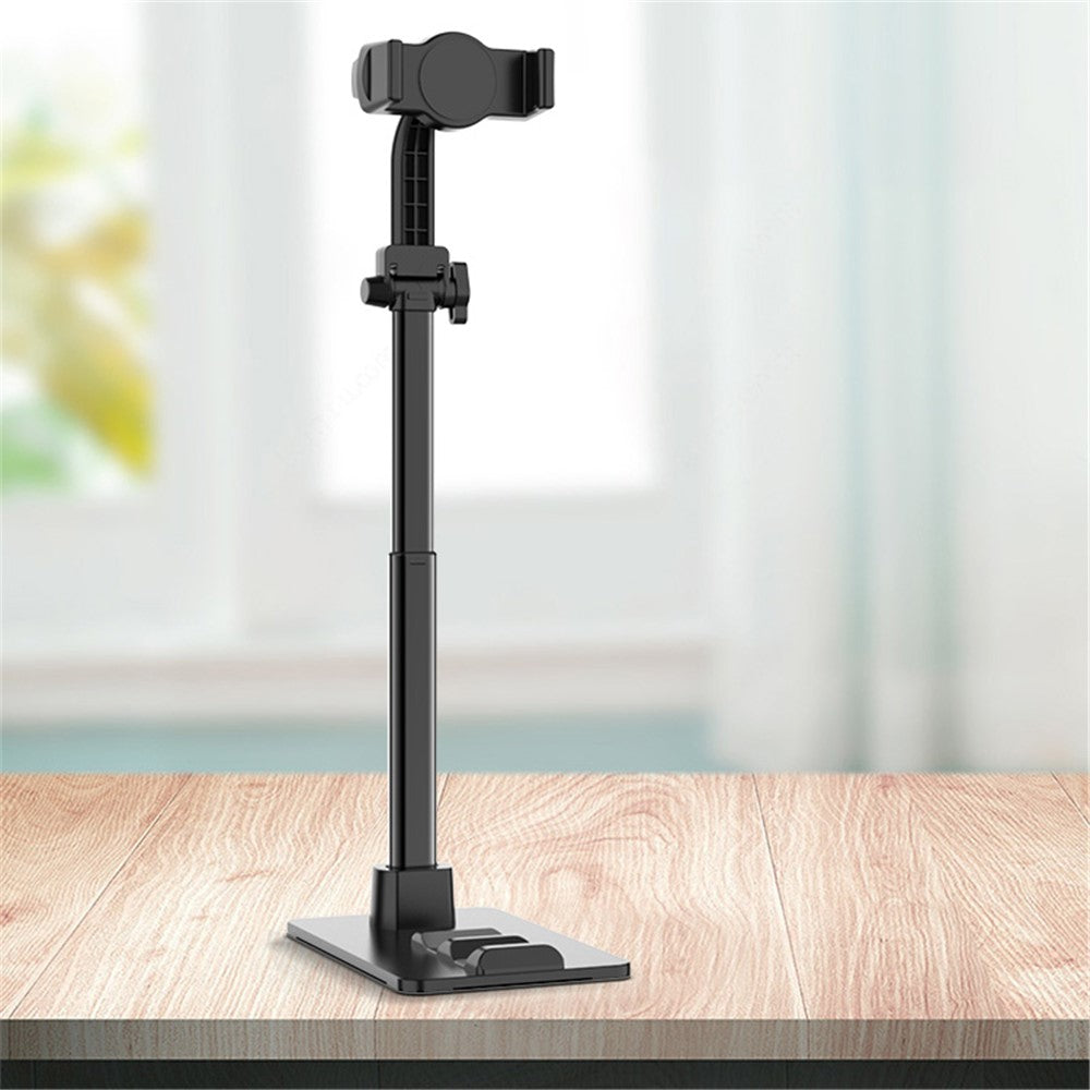 CCT13 Retractable Phone Holder with 360-Degree Rotating Clamp Anti-Slip Metal Tablets Stand Base for Live Streaming
