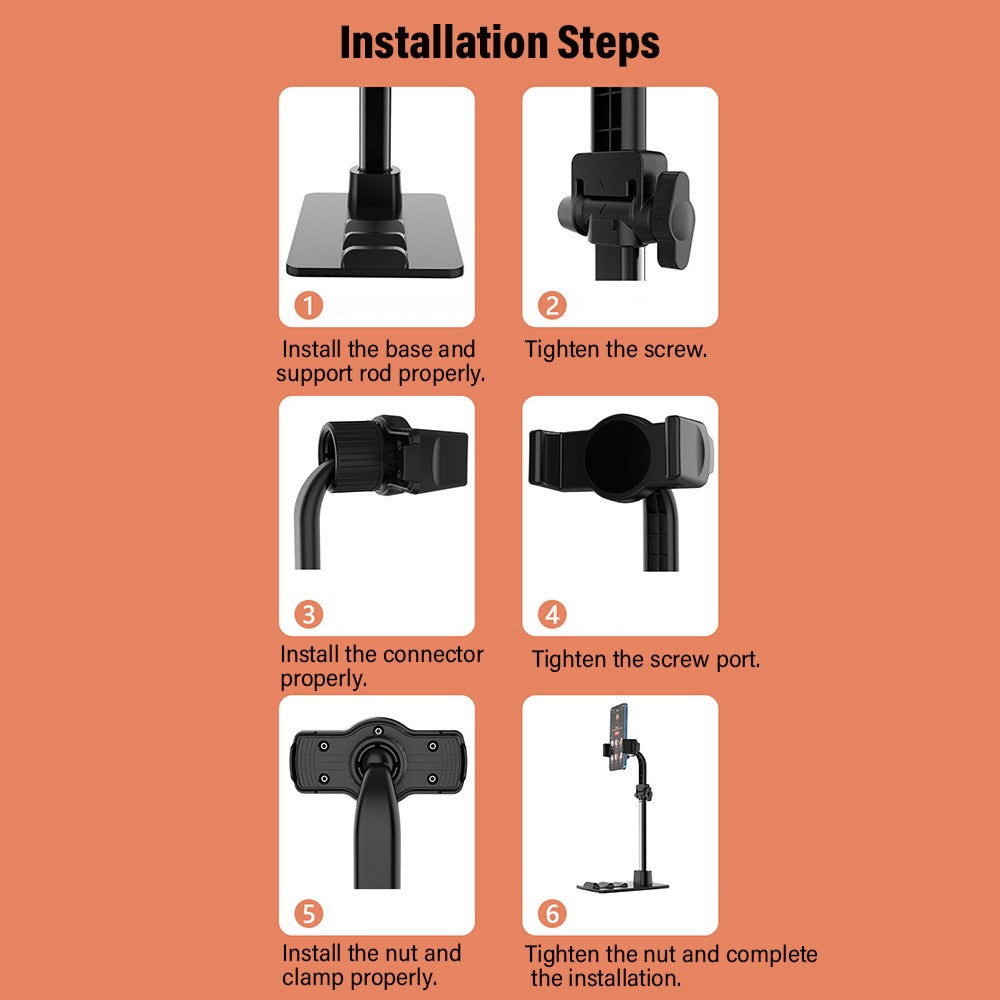 CCT13 Retractable Phone Holder with 360-Degree Rotating Clamp Anti-Slip Metal Tablets Stand Base for Live Streaming