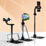 CCT13 Retractable Phone Holder with 360-Degree Rotating Clamp Anti-Slip Metal Tablets Stand Base for Live Streaming