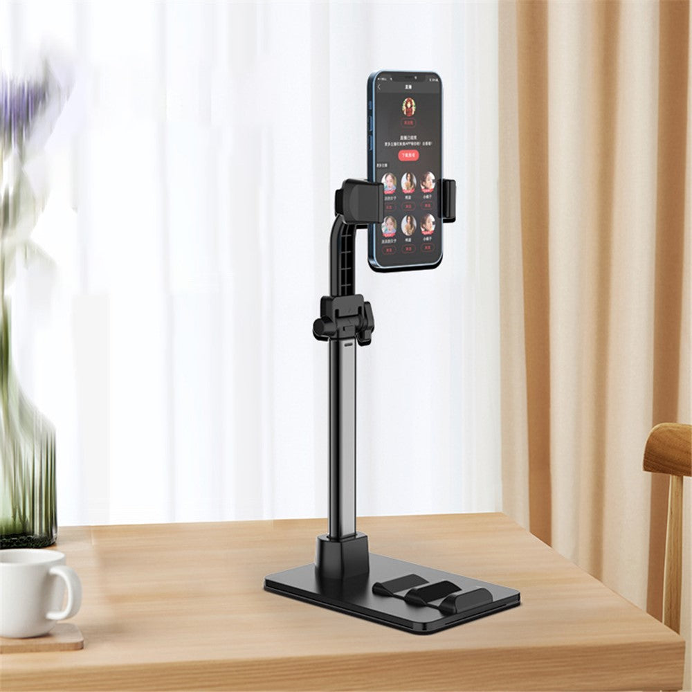 CCT13 Retractable Phone Holder with 360-Degree Rotating Clamp Anti-Slip Metal Tablets Stand Base for Live Streaming
