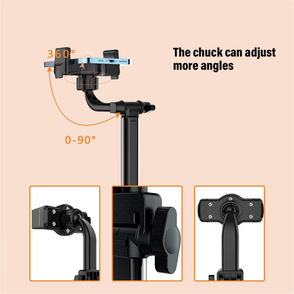 CCT13 Retractable Phone Holder with 360-Degree Rotating Clamp Anti-Slip Metal Tablets Stand Base for Live Streaming