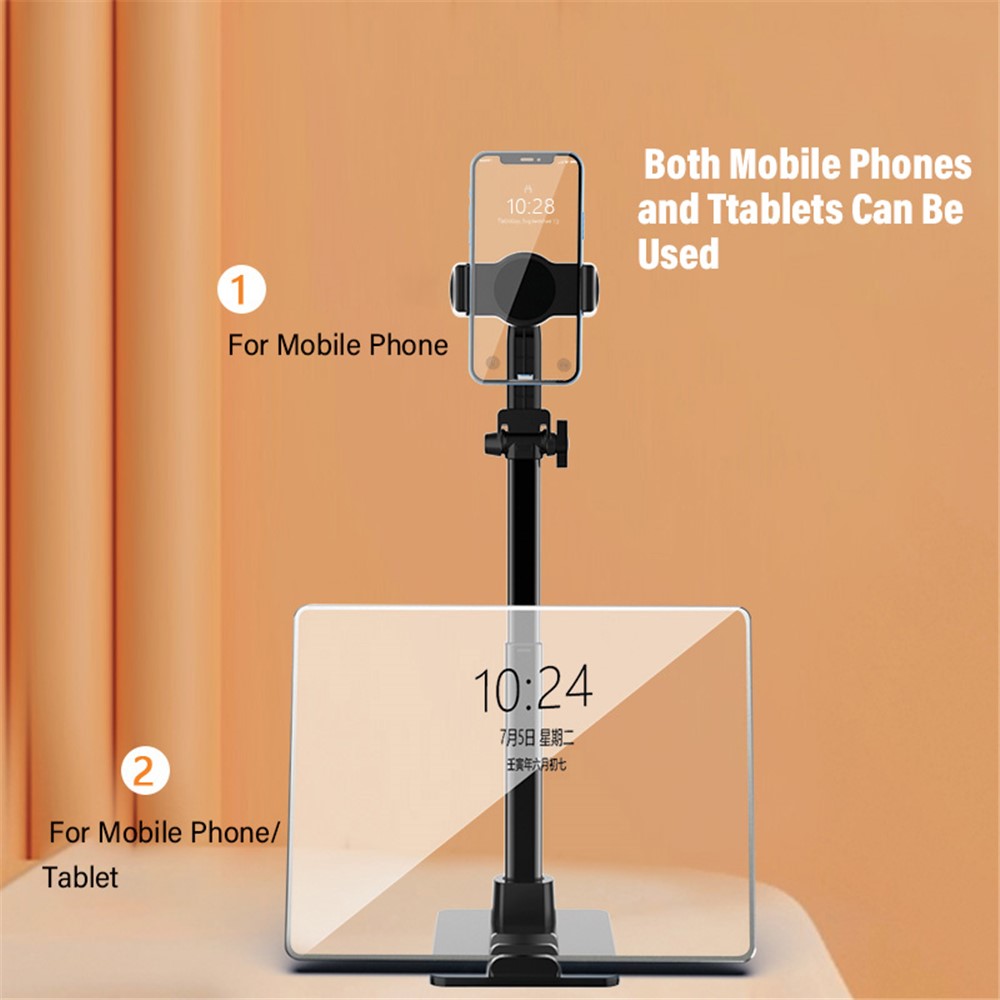 CCT13 Retractable Phone Holder with 360-Degree Rotating Clamp Anti-Slip Metal Tablets Stand Base for Live Streaming