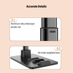 CCT13 Retractable Phone Holder with 360-Degree Rotating Clamp Anti-Slip Metal Tablets Stand Base for Live Streaming