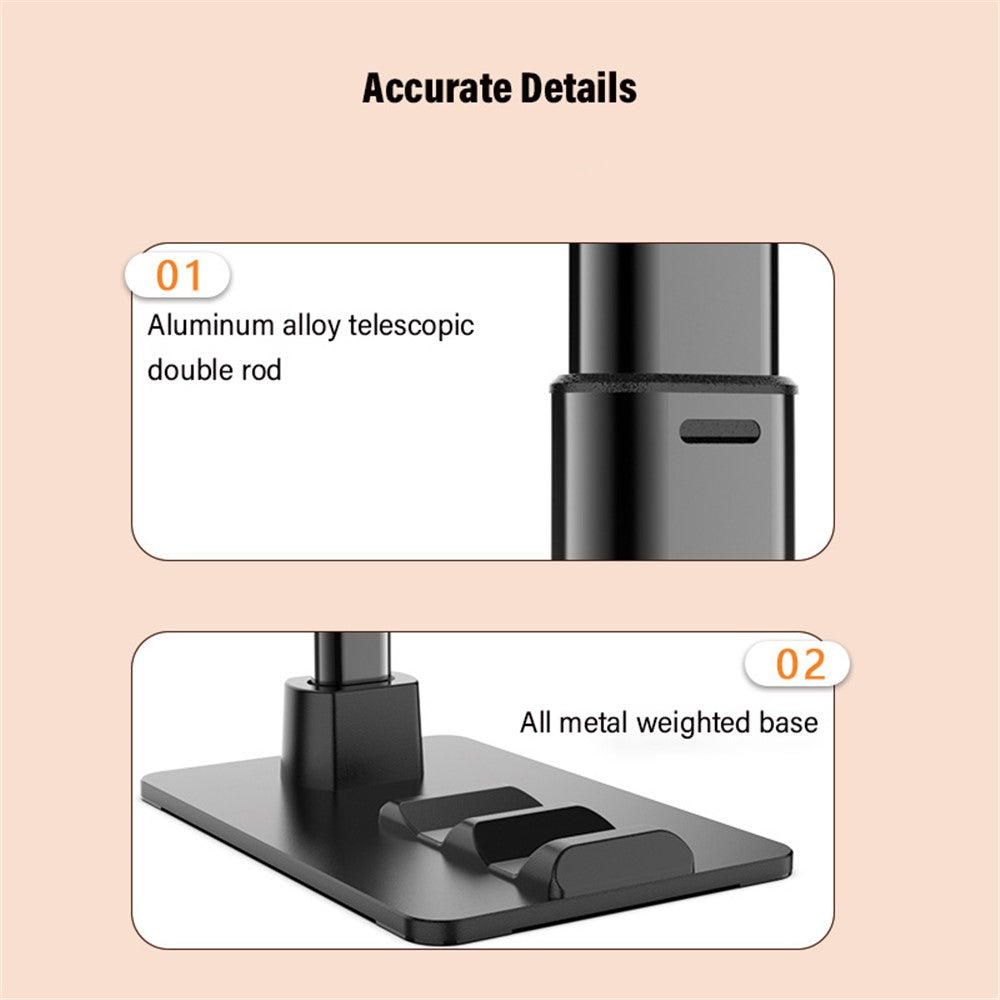 CCT13 Retractable Phone Holder with 360-Degree Rotating Clamp Anti-Slip Metal Tablets Stand Base for Live Streaming