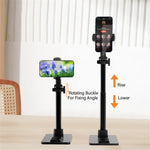 CCT13 Retractable Phone Holder with 360-Degree Rotating Clamp Anti-Slip Metal Tablets Stand Base for Live Streaming